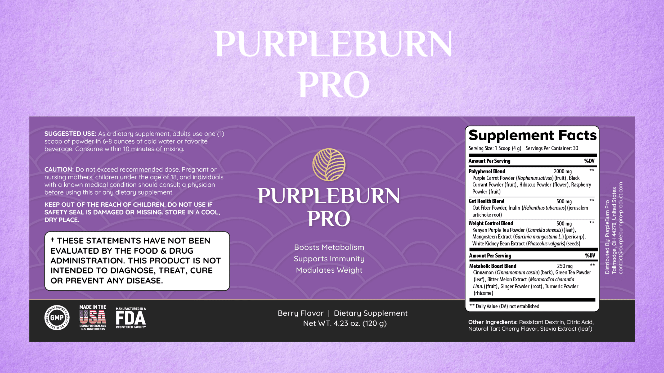 PurpleBurn Pro Supplement Facts